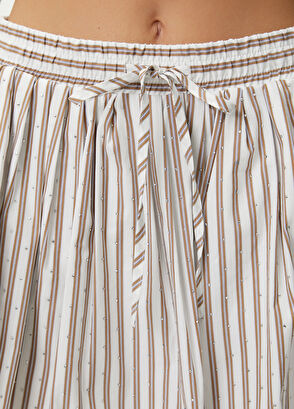 Beymen Club Kahve Beyaz Çizgili Taşlı Mini Etek - 7