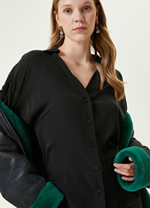 Beymen Club Siyah Kaçık Yaka Twill İpek Gömlek - 4