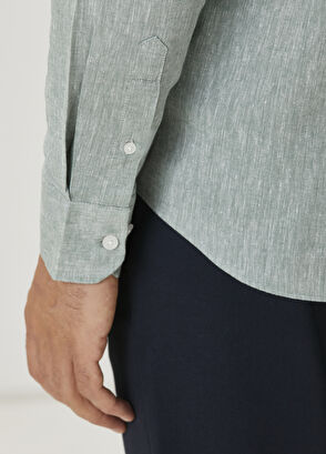 Beymen Club Comfort Fit Su Yeşili Keten Gömlek - 6