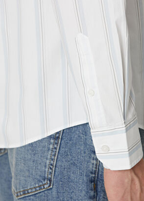 Beymen Club Comfort Fit Mavi Beyaz Çizgili Oxford Gömlek - 7