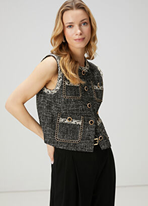 Beymen Club Black Sleeveless Tweed Blouse - 4