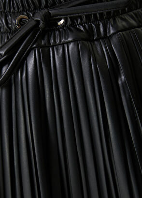 Beymen Club Siyah Pileli Mini Suni Deri Etek - 4