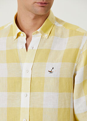 Beymen Club Comfort Fit Sarı Ekose Desenli Keten Gömlek - 6