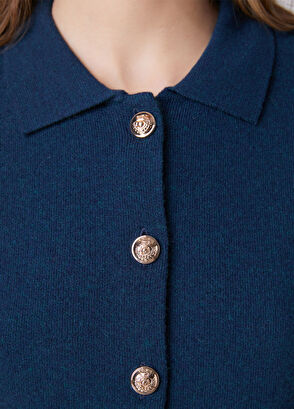 Beymen Club Petrol Gold Buttoned Short Wool Cardigan - 7