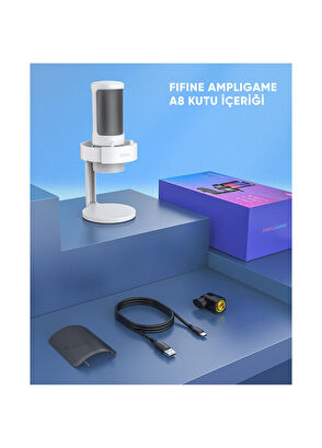 Fifine Ampligame A8 USB RGB Beyaz Yayıncı Bilgisayar Mikrofon - 8