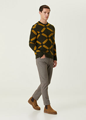 Beymen Club Khaki Geometric Jacquard Wool Sweater - 3