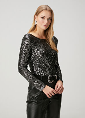Beymen Club Siyah Payetli Abiye Bluz - 4