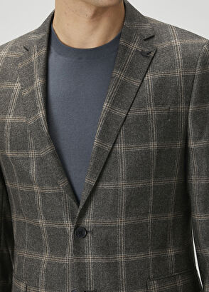 Beymen Club Kahverengi Ekose Desenli Yün Ceket - 5