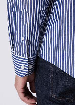 Beymen Club Comfort Fit Navy Blue White Striped Poplin Shirt - 7