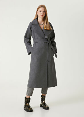Beymen Club Dark Grey Double-Breasted Wool Coat - 5