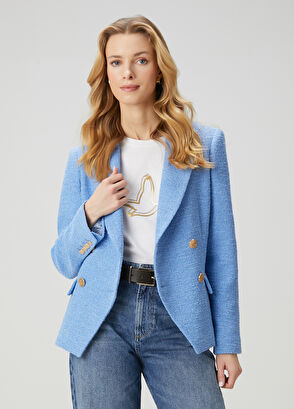 Beymen Club Blue Boucle Fabric Blazer - 5