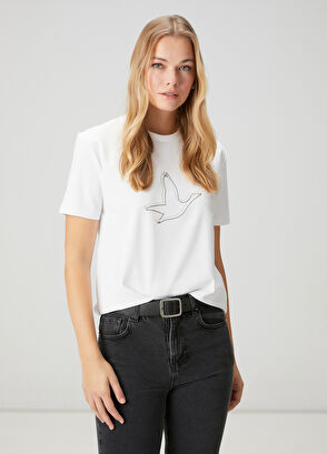 Beymen Club Kırık Beyaz Hotfix Kuş Logolu T-shirt - 4