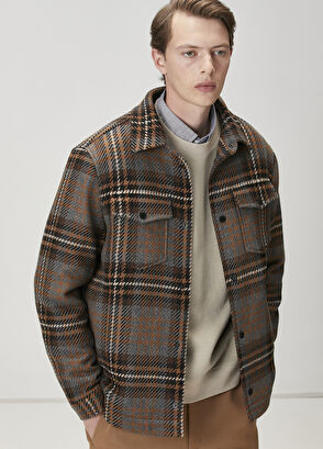 Beymen Club Kahverengi Ekose Desenli Yün Dış Gömlek - 4