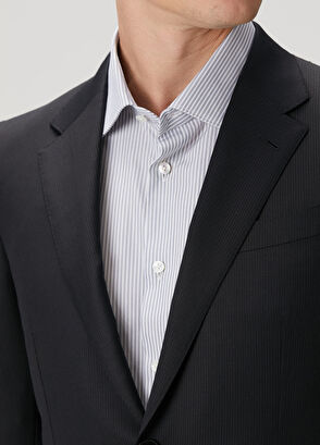 Zegna Siyah Çizgi Desenli Yün Takım Elbise - 6