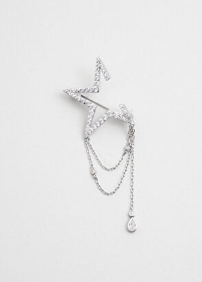 So Chic Cesaret Yıldızı 925 Ayar Gümüş 18 Ayar Beyaz Altın Kaplama Kadın Broş - 6