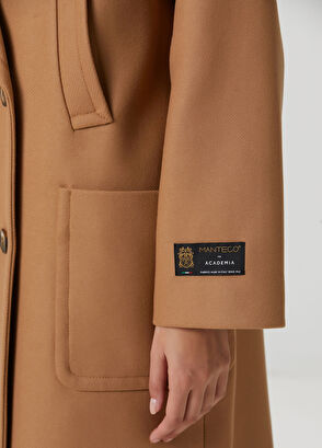 Camel Kruvaze Yün Palto - Görsel 7