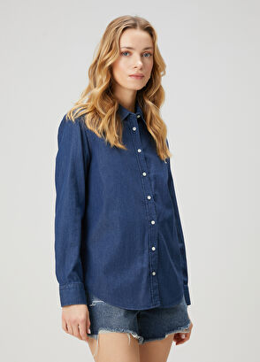Koyu Mavi Basic Denim Gömlek Beymen Club Koyu Mavi Basic Denim Gömlek - 5