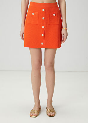 Beymen Club Coral Gold Buttoned Mini Skirt - 3