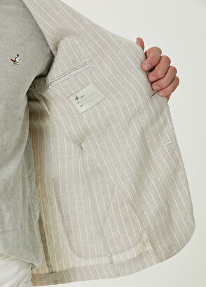 Beymen Club Bej Çizgi Desenli Keten Ceket - 8