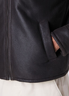 Beymen Club Koyu Kahverengi Shearling Yaka Deri Mont - 8
