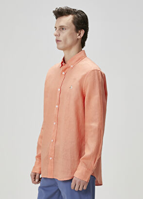 Beymen Club Comfort Fit Turuncu Keten Gömlek - 5