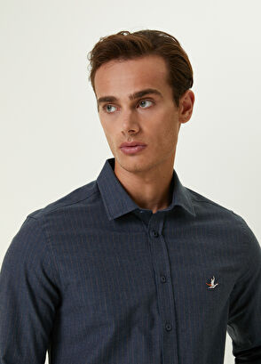 Beymen Club Slim Fit Indigo İnce Çizgi Desenli Flanel Gömlek - 7