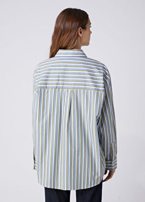 Beymen Club Green Blue Striped Hotfix Shirt - 6