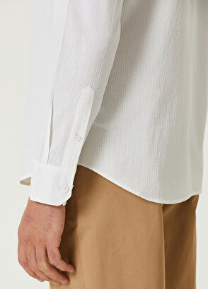 Beymen Club Slim Fit Beyaz Zincir Dikiş Detaylı Gömlek - 7