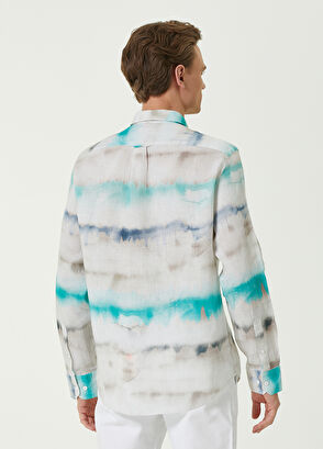 Beymen Club Comfort Fit Turkuaz Batik Desenli Keten Gömlek - 4