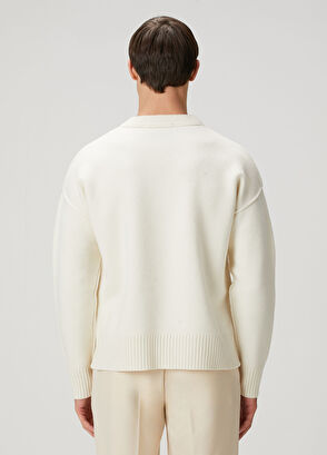Ami Paris Off-White Logo Jacquard Wool Sweater - 4