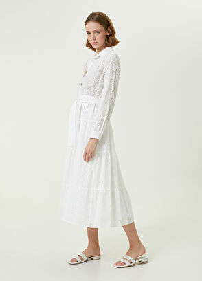 Beymen Club Beyaz Delikli Midi Gömlek Elbise - 3