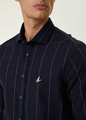 Beymen Club Comfort Fit Lacivert İri Çizgi Desenli Flanel Göml - 5