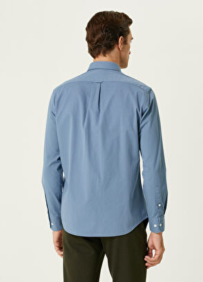 Beymen Club Comfort Fit Blue Gabardine Textured Shirt - 5