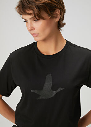 Beymen Club Siyah Folyo Kuş Baskılı T-shirt - 4