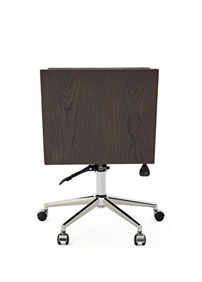 Kontra Dark Brown Leather Solid Walnut Body Coated Office Chair - 4