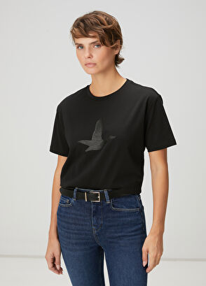 Beymen Club Siyah Folyo Kuş Baskılı T-shirt - 3