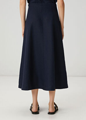Beymen Club Midi Linen Skirt With Navy Blue Buttons - 5