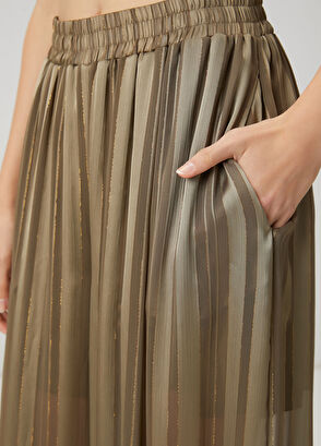 Beymen Club Khaki Striped Sheer Palazzo Trousers - 6