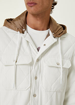 Beymen Club Beyaz Kapüşonlu Kapitoneli Kadife Dış Gömlek - 5