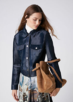 Beymen Club Teal Blue Leather Trucker Jacket - 3