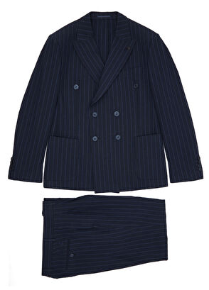 Beymen Club Lacivert Çizgili Gofreli Kruvaze Takım Elbise - 10