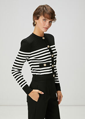 Beymen Club Black White Striped Cardigan - 4