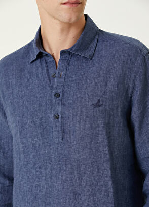Beymen Club Comfort Fit Navy Blue Linen Shirt - 6