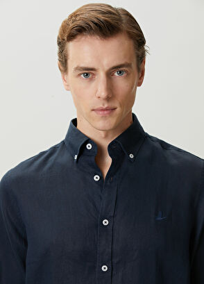 Beymen Club Comfort Fit Linen Shirt With Tonal Embroidery - 6
