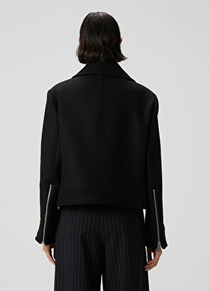 Siyah Fermuar Detaylı Yün Kruvaze Kısa Kaban - Görsel 7