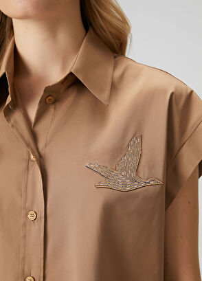 Beymen Club Bej Taşlı Kolsuz Tafta Gömlek - 6