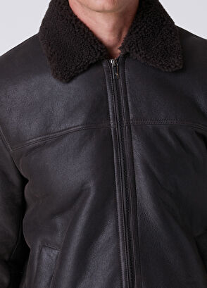Beymen Club Koyu Kahverengi Shearling Yaka Deri Mont - 7