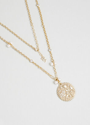 So Chic Love and Rose Medallion Silver 18K Yellow Gold Plated Women's Necklace - 5