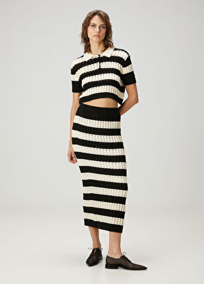 Academia Ekru Siyah Cropped Triko - 5