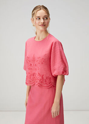 Beymen Club Pembe Nakışlı Balon Kol Bluz - 4